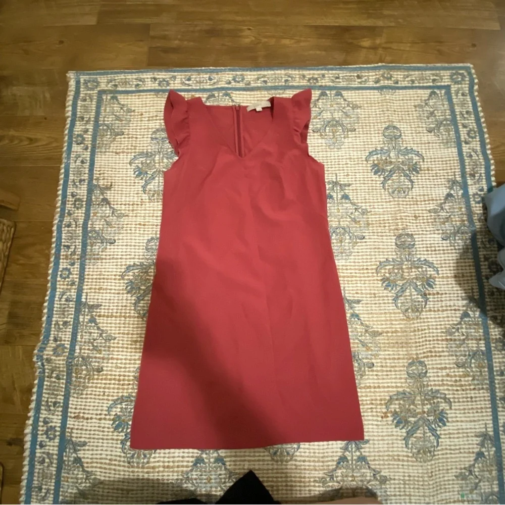 LOFT Red Ruffle Sleeve Mini Dress - Picture 2 of 6